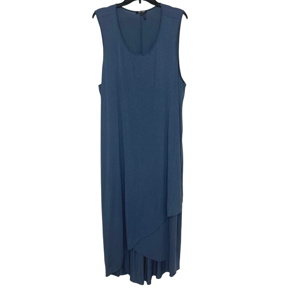 NIC+ZOE Blue Modal Asymmetrical Maxi Dress 2X Layered Hem Stretch Knit Relaxed